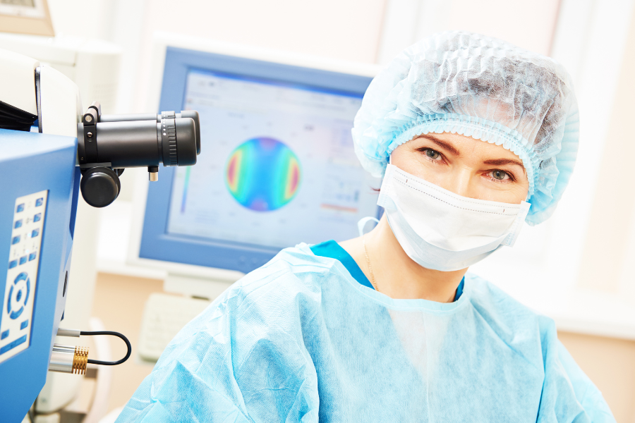 female medical professional wearing surgical scrubs